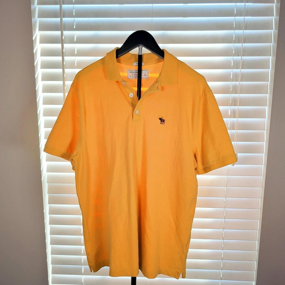 Abercrombie & Fitch Stretch Polo Men's L Mustard Yellow Moose Logo